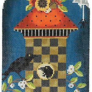 Needlepoint Handpainted Kelly Clark Halloween Spiderweb Crow House 4x7