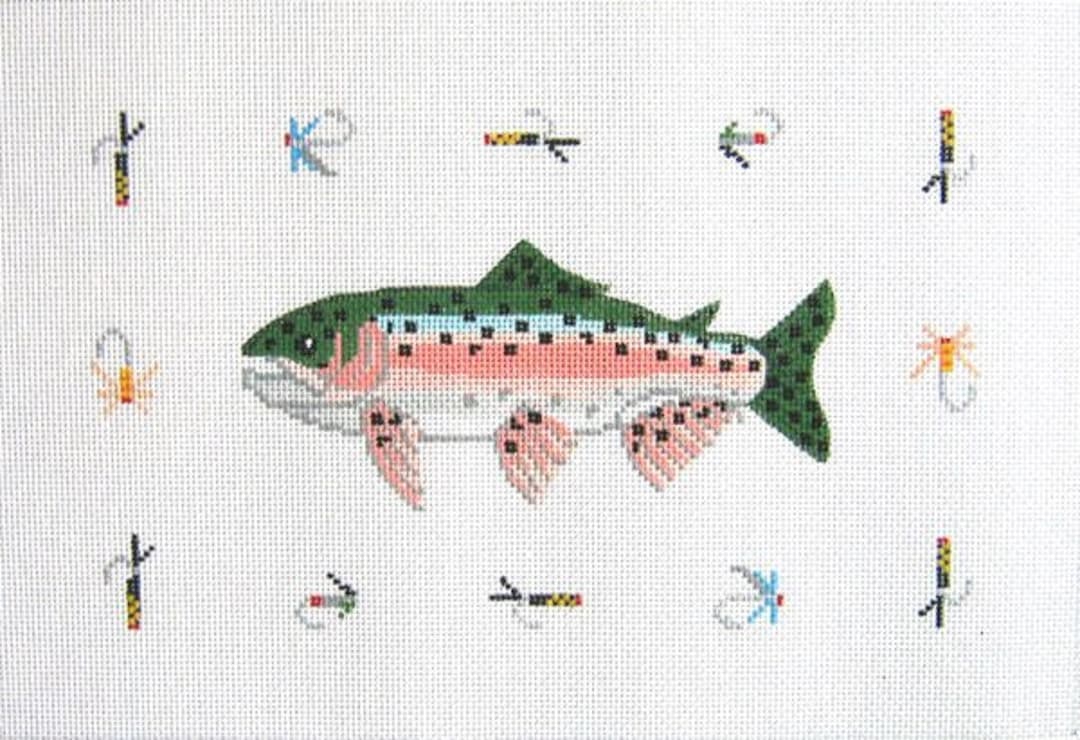 Needlepoint Handpainted Trout Pillow Silver Needle 14x10 Etsy