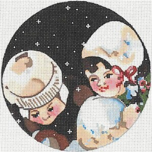 Needlepoint Handpainted Joy Juarez Little Skaters 5.5&quot;