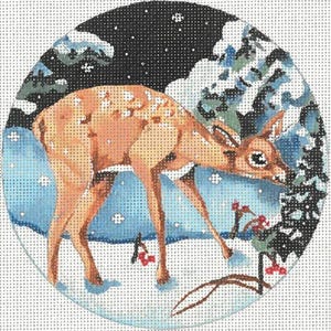 Handpainted Needlepoint Joy Juarez Christmas Fawn 5.5&quot;