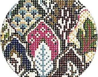Needlepoint Handpainted Kelly Clark Oberkampf Leaf Round 3.25"