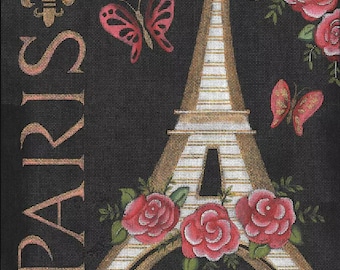 Needlepoint Handpainted Paris Eiffel Tower Janice Gaynor 12x12