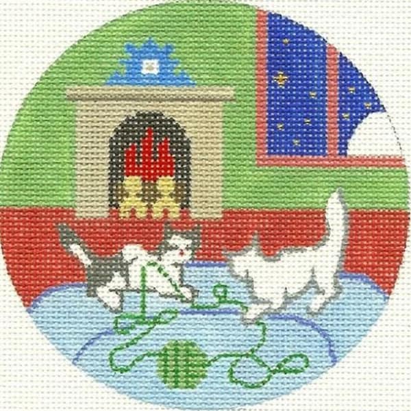 Needlepoint Handpainted Goodnight Moon Kittens 4.25"