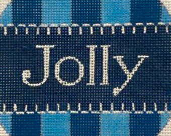 Needlepoint Handpainted Christmas Alice Peterson Jolly Blue Gingham 4"
