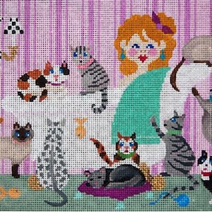 Needlepoint Handpainted JP Needlepoint Cat Lady 8x12
