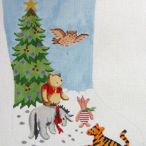 Needlepoint Handpainted Winnie the Pooh and Friends Christmas Stocking 18"