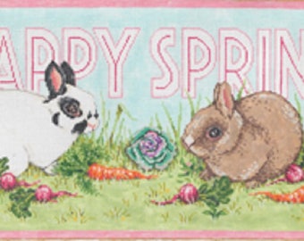 Handpainted Needlepoint Canvas Sandra Gilmore EASTER Bunny Hippity Hop 17x8 -Free US Shipping!!