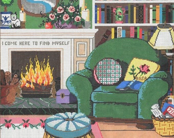Handpainted Needlepoint Sandra Gilmore Library 14x14