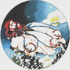 Needlepoint Handpainted Christmas Joy Juarez Polar Bear Flight 6&quot;