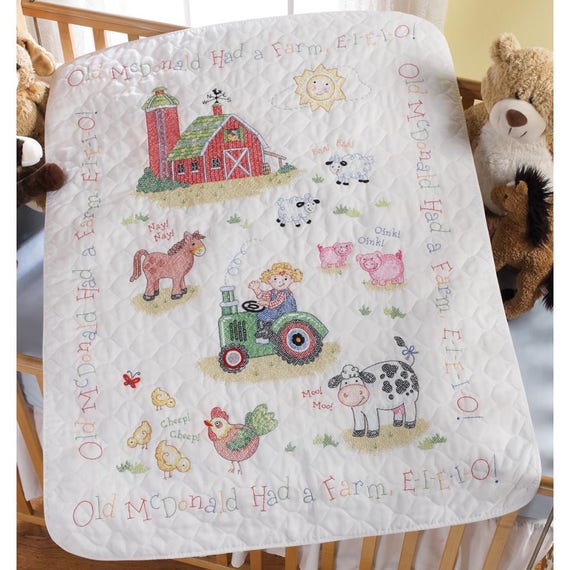 Dimensions Pet Friends Baby Quilt Stamped Cross Stitch Kit, 43 x 34