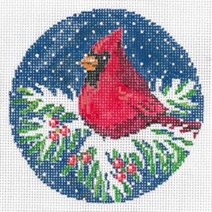 Needlepoint Handpainted Sandra Gilmore Christmas Cardinal 4"