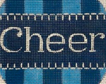 Needlepoint Handpainted Christmas Alice Peterson Cheer Blue Gingham 4"