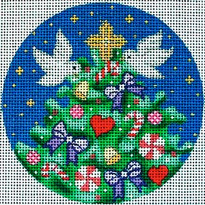 Needlepoint Handpainted Christmas Amanda Lawford Treetop Doves 4"