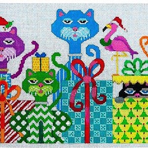 Needlepoint Handpainted Crazy Cat Christmas JP Needlepoint 6x12