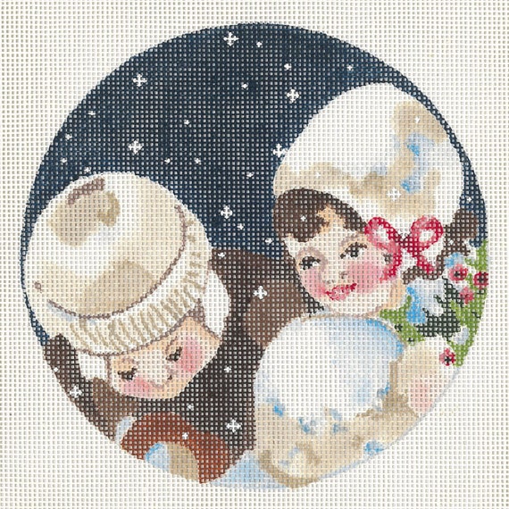 Puppy Dog Adorable Design handpainted Needlepoint Canvas 3/" Rd Ornament by LEE
