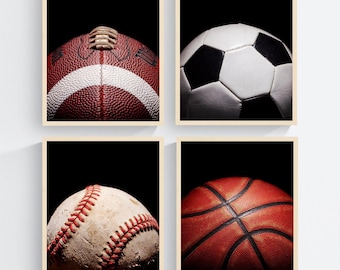 Sports Wall Art Set, Sports Decor for Boys Room, Man Cave or Game Room - Football, Baseball, Soccer and Basketball | Print or Canvas