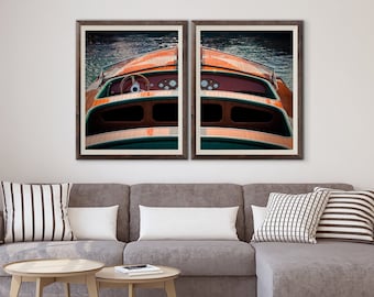 Nautical Print Set of 2, Vintage Wooden Boat Art, Lake House Decor, Vertical Print Set