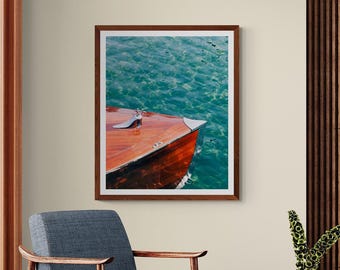 Vintage Wood Boat Wall Art, Nautical Decor for Lake House or Coastal Cabin | Print, Canvas or Metal
