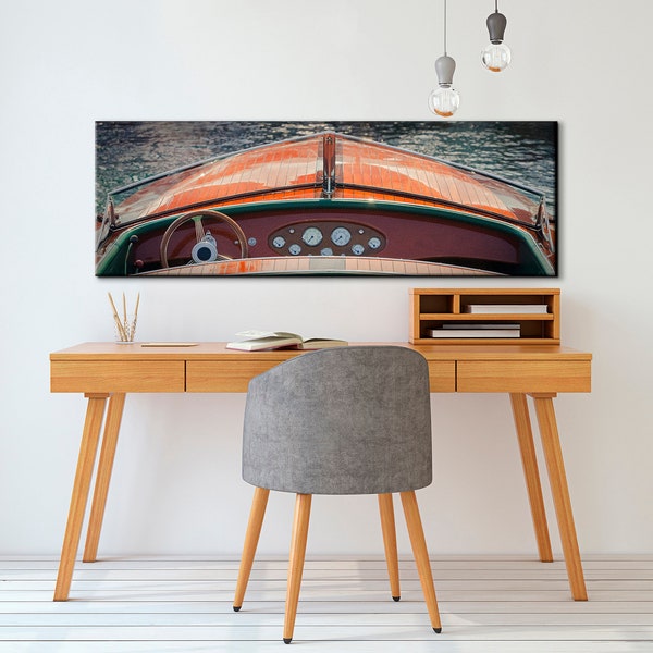 Vintage Wooden Boat Art, Nautical Wall Art, Lake house decor, Antique Boat Photography, Modern Ready to Hang Art on Print or Canvas