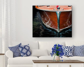 Boat Decor, Nautical Lake Decor, Wooden Boat Coastal Art on Canvas or Metal