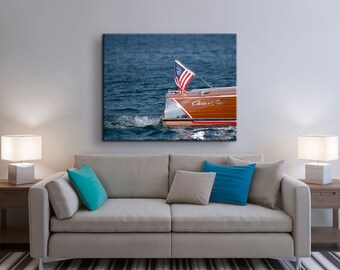 Lake Decor, Vintage Boat Photograph, Nautical decor, Wood Boat Wall Art on Print, Canvas or Metal