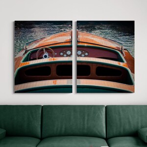 Nautical Print Set of 2, Vintage Wooden Boat Art, Lake House Decor, Vertical Print Set