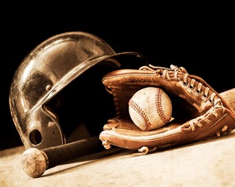 Baseball Picture, Vintage Baseball Gear, Sports Wall Art, Baseball Decor for Boys Room | Print, Canvas or Metal
