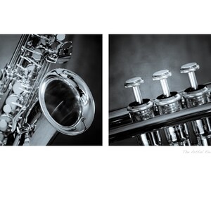 Music Decor, Jazz Art, Set of 2 Prints, Saxophone & Trumpet Wall Art Set image 2