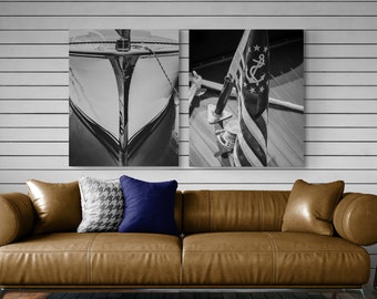 Nautical Wall Art 2 Canvas Set, Vintage Wood Boat Art, Coastal Canvas Art, Boat Photography, Lake House Decor