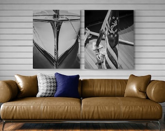 Vintage Boat Print Set, Set of 2 Black and White Prints, Nautical Photography, Boat Art, Coastal home decor