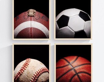 Sports Wall Art Set, Sports Decor for Boys Room, Man Cave or Game Room - Football, Baseball, Soccer and Basketball | Print or Canvas