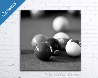Canvas wall art Gifts for him Large wall art Black and white art Canvas art Game room Decor Man cave, Billiards Canvas