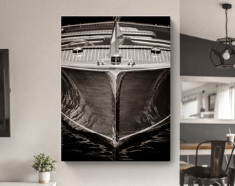 Vintage Boat Photograph in Sepia, 30x40 Nautical Canvas Wall Art, Great gift for boat lovers