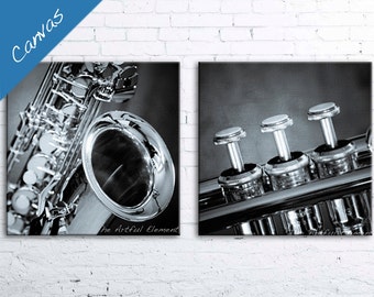 Canvas Music Decor, Music gift, Music art, Canvas wall art, Set of 2 prints, Jazz art, Trumpet Saxophone art canvas set