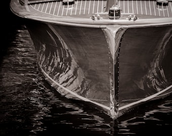 Boat art, Lake house decor, Nautical decor, Wooden boat photography Sepia print Vintage boat, Wood & Chrome boat bow