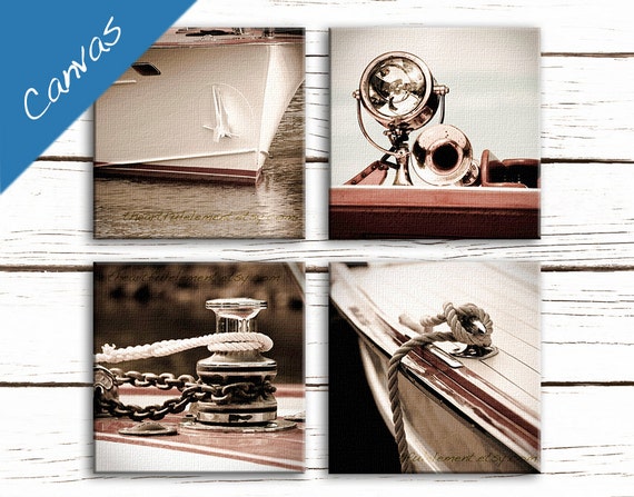 Nautical Photography, Lake house decor, Canvas art, Boat art, Set of 4 wall art Vintage nautical / Chris Craft canvas set