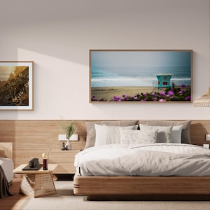 California Coastal Wall Art, Lifeguard Tower on Monterey Bay's Sunset Beach, Large Artwork Panorama | Print, Canvas or Metal afbeelding 2
