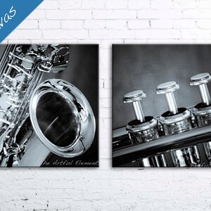 Canvas Music Decor, Music gift, Music art, Canvas wall art, Set of 2 prints, Jazz art, Trumpet Saxophone art canvas set