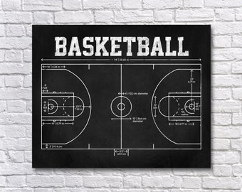 Basketball Court Diagram, Basketball Decor on Print, Canvas or Metal, Sports Wall Art for Kids Room, Basketball Player Gift