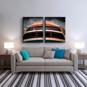 Nautical Home Decor, Vintage Wooden Boat Diptych, Set of 2, Large Canvas Coastal Art