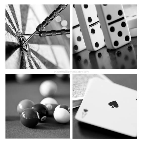 Game Room Art Prints Set Of 4 Home Decor Wall Art Billiard Etsy