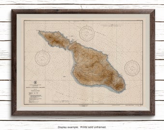 Nautical Map of Santa Catalina Island, Vintage Nautical Chart, California Beach House Decor, Antique Map Wall Art on Print and Canvas