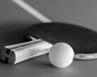 Table Tennis Print, Game Room Wall Art, Ping Pong, Man Cave Sports Decor, Black and White Art on Print, Canvas or Metal