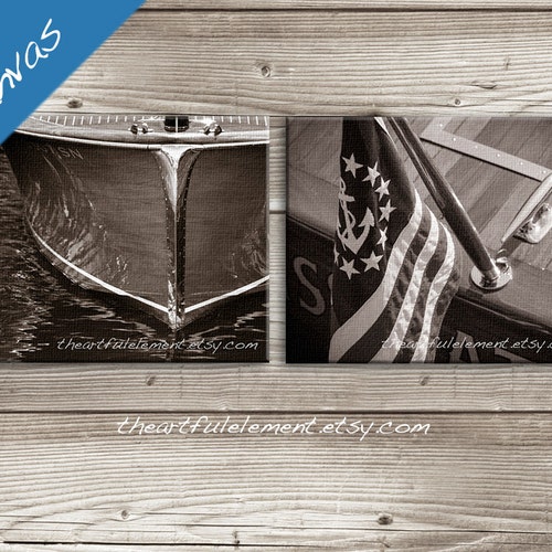 Vintage Boat Canvas Art Set of 4 Photographs on Canvas Lake Etsy