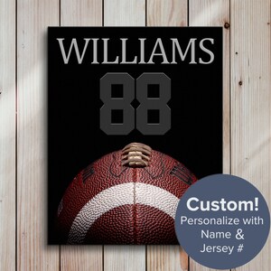 Personalized Football Gift, Football Art with Name, Sports Decor, Football Wall Art for Boys on Print, Canvas or Metal