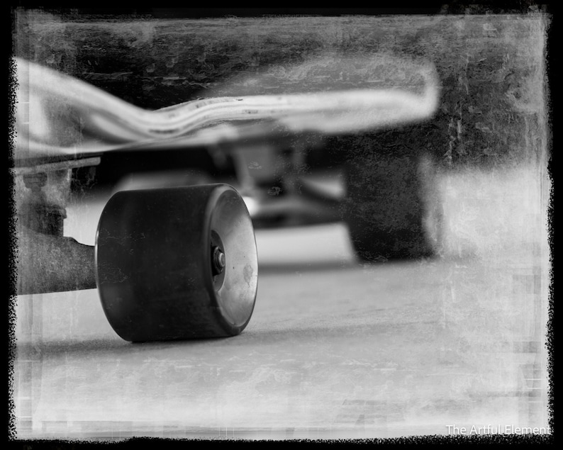 Skateboard Art, Black and White Photography, Skater Art, Skateboarding, Grunge, Teen Boy Wall Art, Kids Room Decor image 1