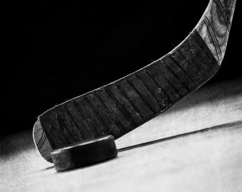 Ice Hockey Print, Black and White Hockey Sports decor, Sports Pictures for Boys Room, Hockey Art on Print, Canvas or Metal