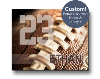 Personalized Football Art with Name, Football Sports Decor, Football player gifts on Print, Canvas or Metal