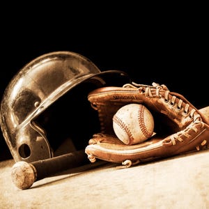 Baseball Picture, Vintage Baseball Gear, Sports Wall Art, Baseball Decor for Boys Room in Print, Canvas and Metal