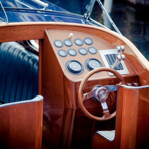 Vintage boat Lake house décor Boat photography Gift for him Boat decor Canvas boat art, Wooden boat helm
